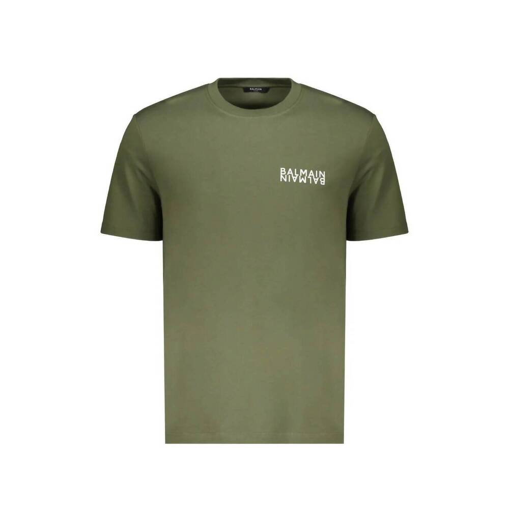 NEW BALMAIN men's double logo cotton tshirt in green